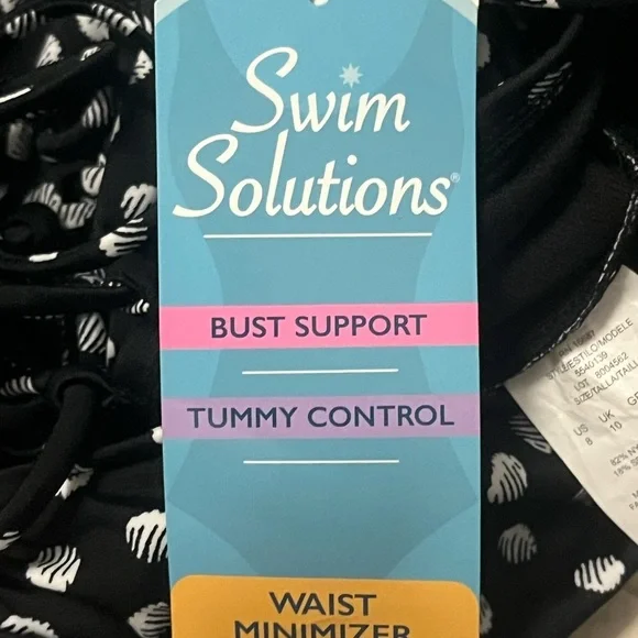 Swim Solutions One Piece Swimsuit Women’s Size 8 Lace Up Black White‎ Dots NWT - Picture 8 of 8